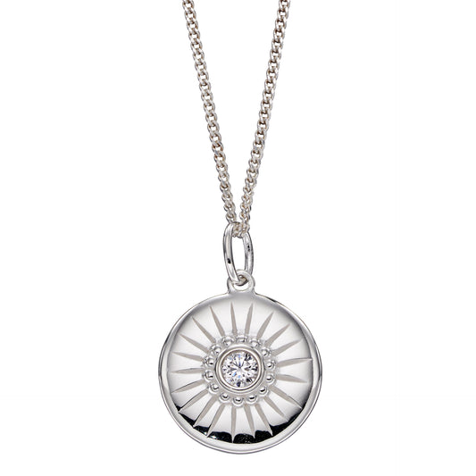 Diamond Cut Disc Pendant With CZ