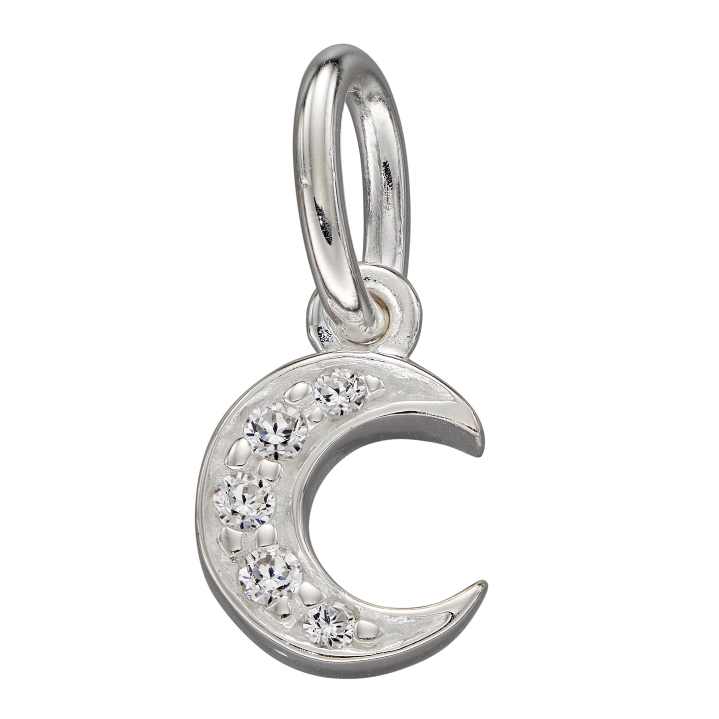 Pave Set Crescent Moon Pendant With CZ