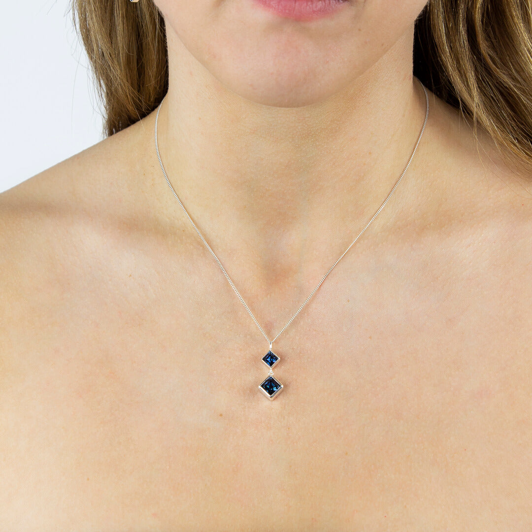 Double Square Kite Drop Pendant With Montana Blue Crystal