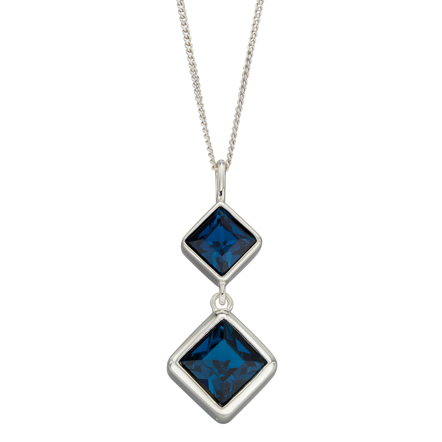 Double Square Kite Drop Pendant With Montana Blue Crystal