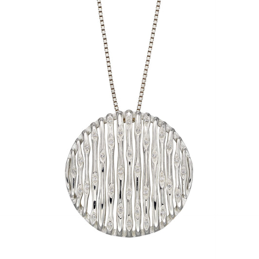 Bamboo Stem Round Pendant With CZ