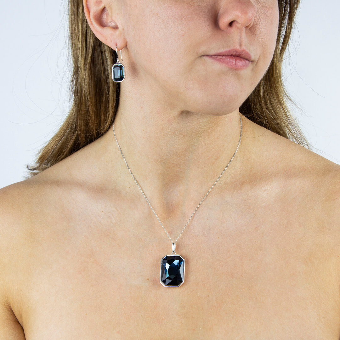 Elongated Octagon Pendant With Montana Blue Crystal