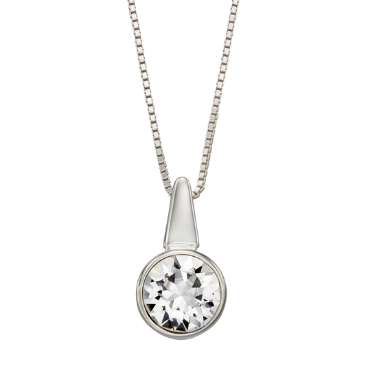 Pillar Round Drop Pendant With Clear Crystal