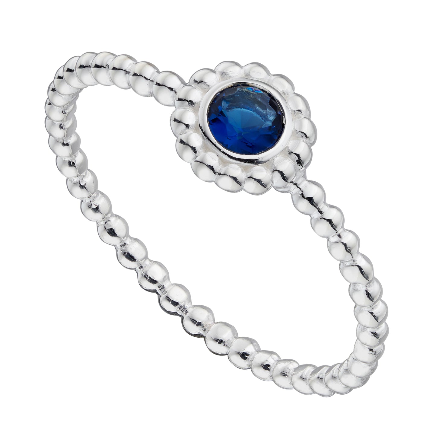 Bead Ring With Sapphire Blue Crystal