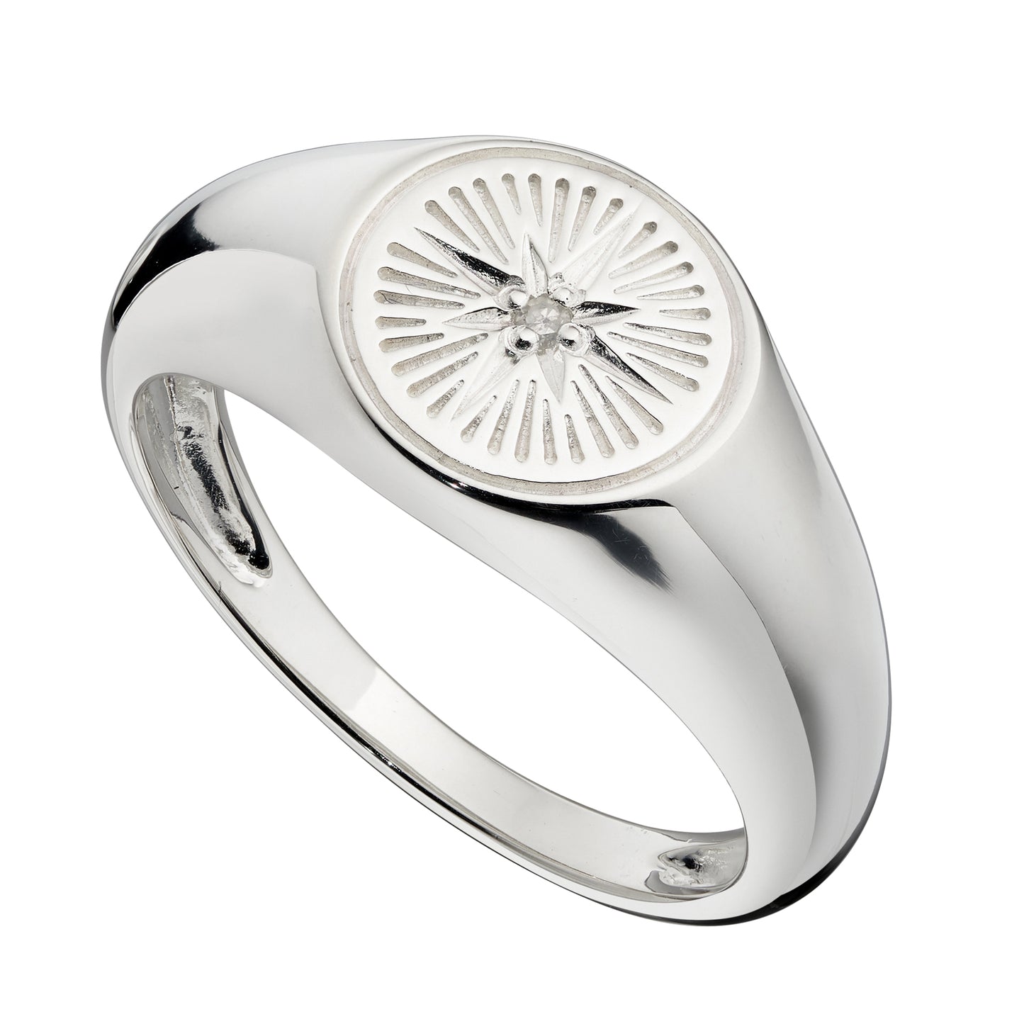 Diamond Cut Design Signet Ring With CZ