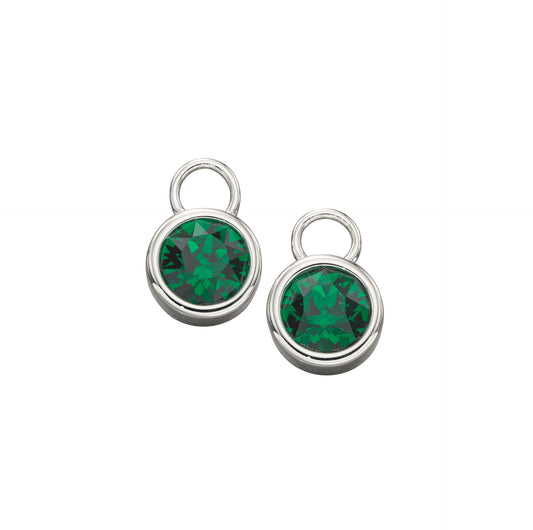 May Silver Crystal Birthstone Hoop Earring Charms