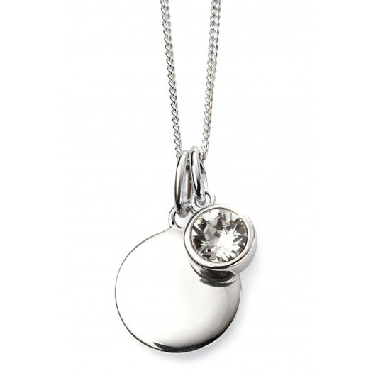 April Silver Crystal Birthstone Necklace With Engravable Disc