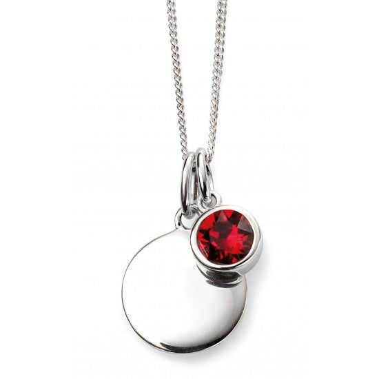 Jul Silver Crystal Birthstone Necklace With Engravable Disc