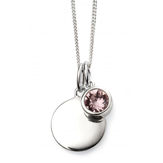June Silver Crystal Birthstone Necklace With Engravable Disc