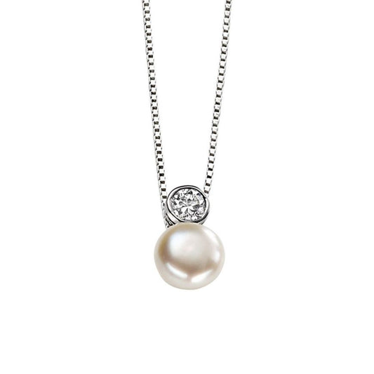 Fresh Water Pearl And Cubic Zirconia Pendant